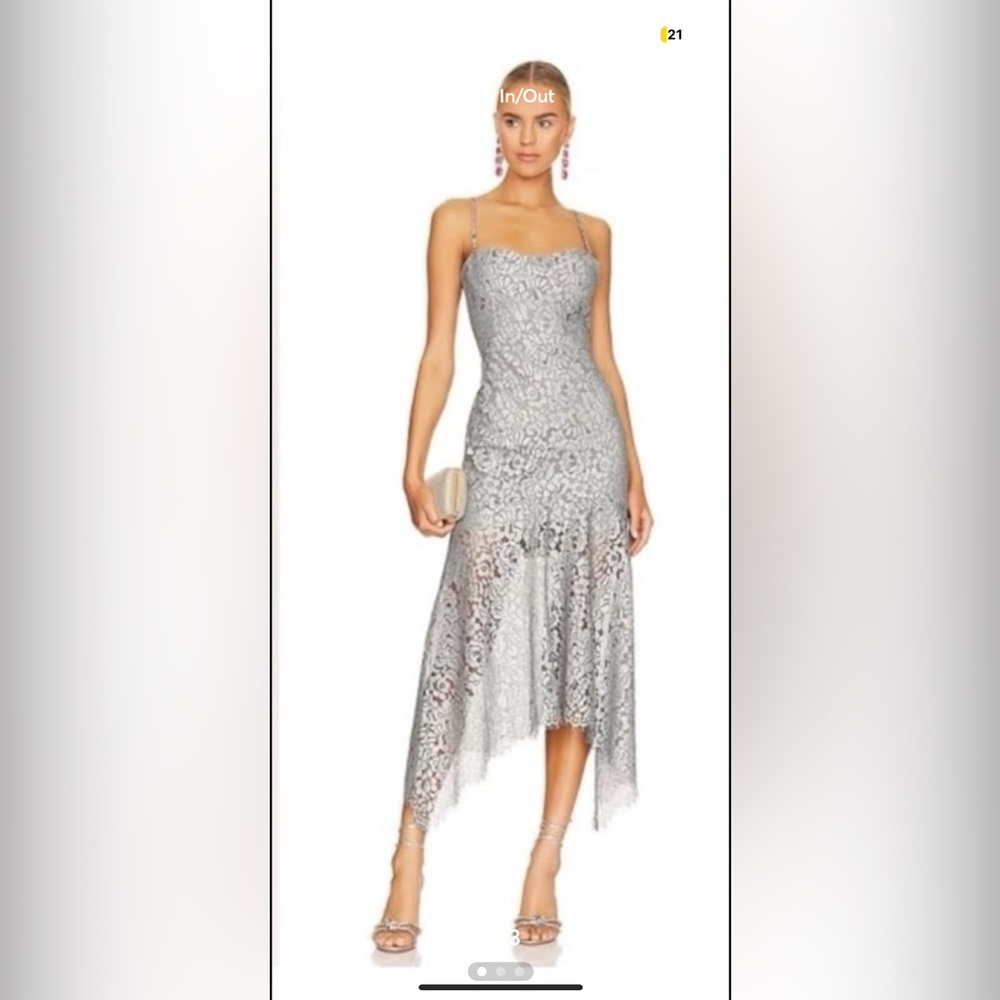 Karina Grimaldi Silver Lace High Low Dress